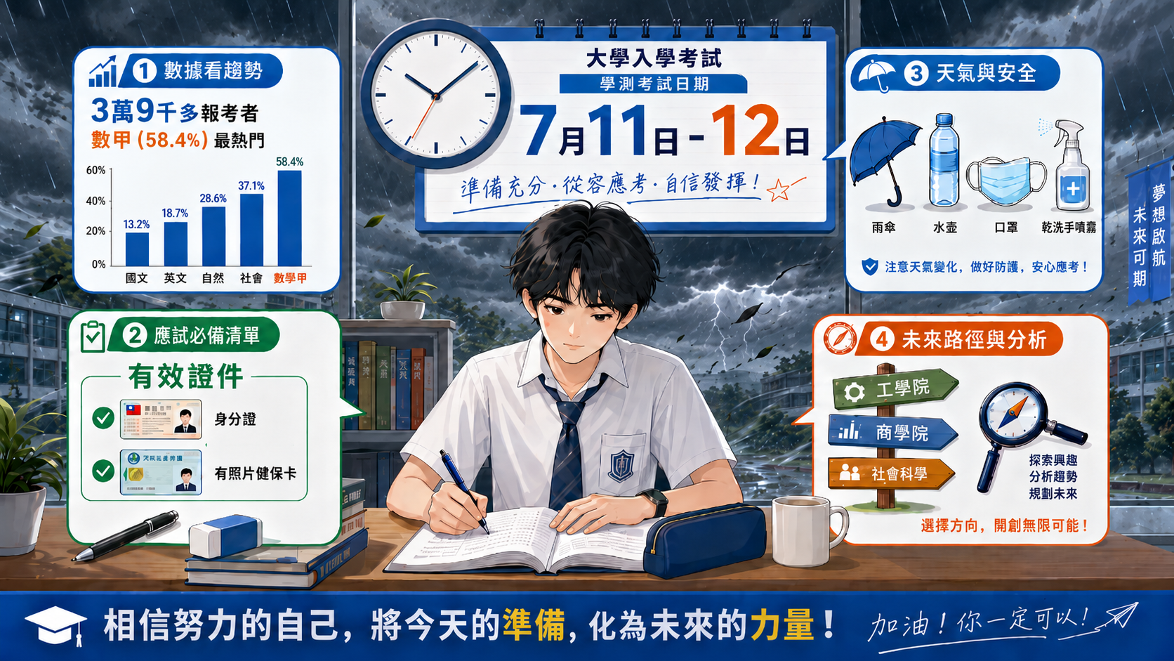 快訊|巴威颱風🌀115分科測驗改期!完整掌握分科考試時間、報考人數與應試提醒